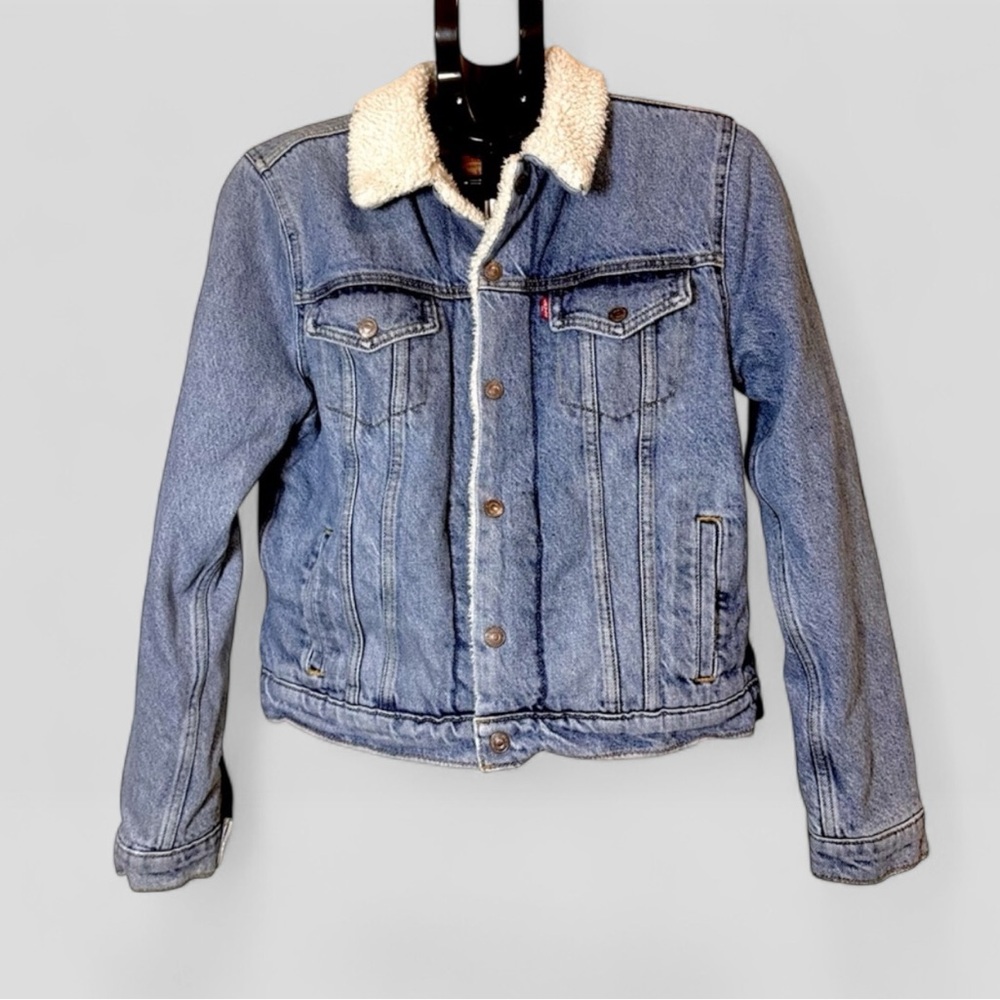 Unisex Regular Fit Sherpa Denim Trucker Jacket EUC